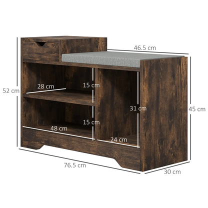 HOMCOM Upholstered Entryway Shoe Bench with Storage Drawer Open Shelf Brown by HOMCOM