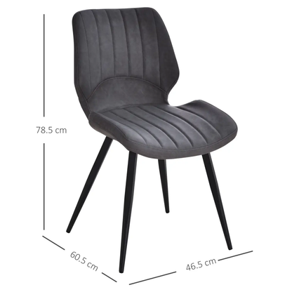 Set Of 2 Vintage PU Leather Dining Chair Moulded Seats Padded Steel Frame Grey by HOMCOM