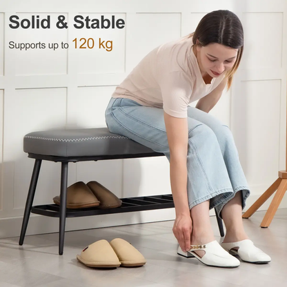 Leather Shoe Storage Bench by N/A