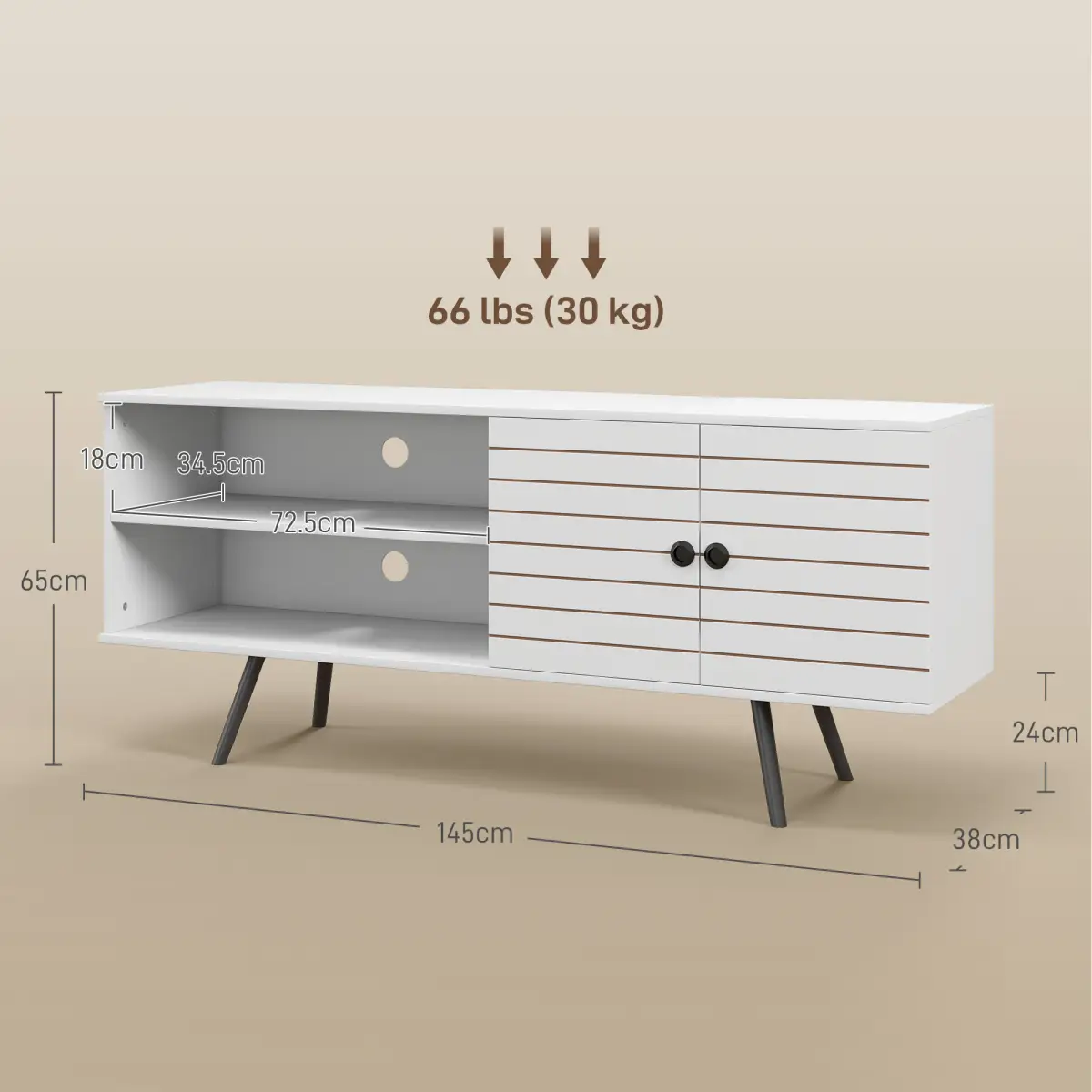 HOMCOM TV Unit for 65" TVs with 2 Open Shelves, Door and 2 Cable Holes, White by HOMCOM