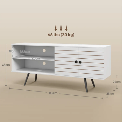 HOMCOM TV Unit for 65" TVs with 2 Open Shelves, Door and 2 Cable Holes, White by HOMCOM