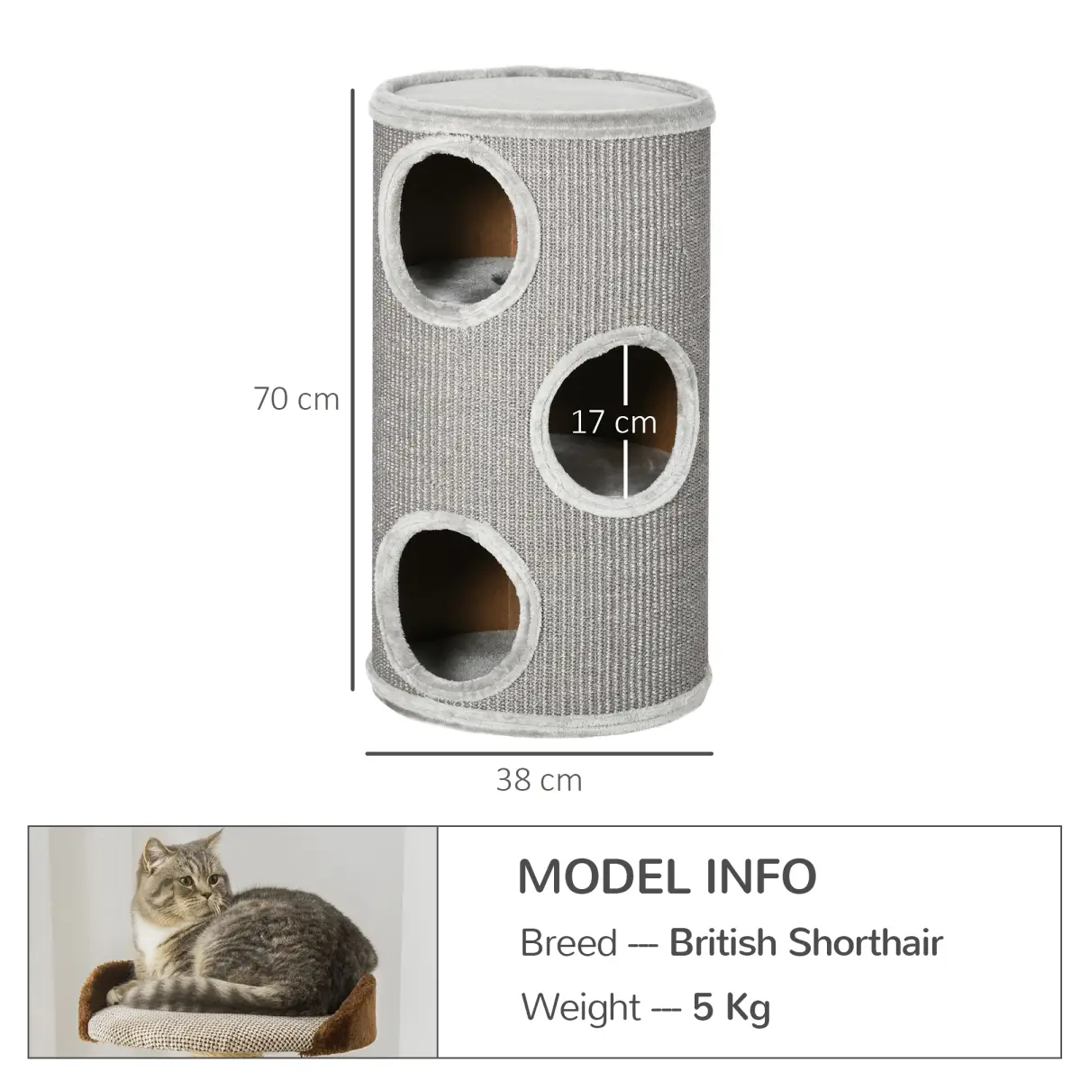 Cat Barrel Kitten Tree Tower for Indoor Cats, Covered with Sisal, Cosy Platform by PawHut