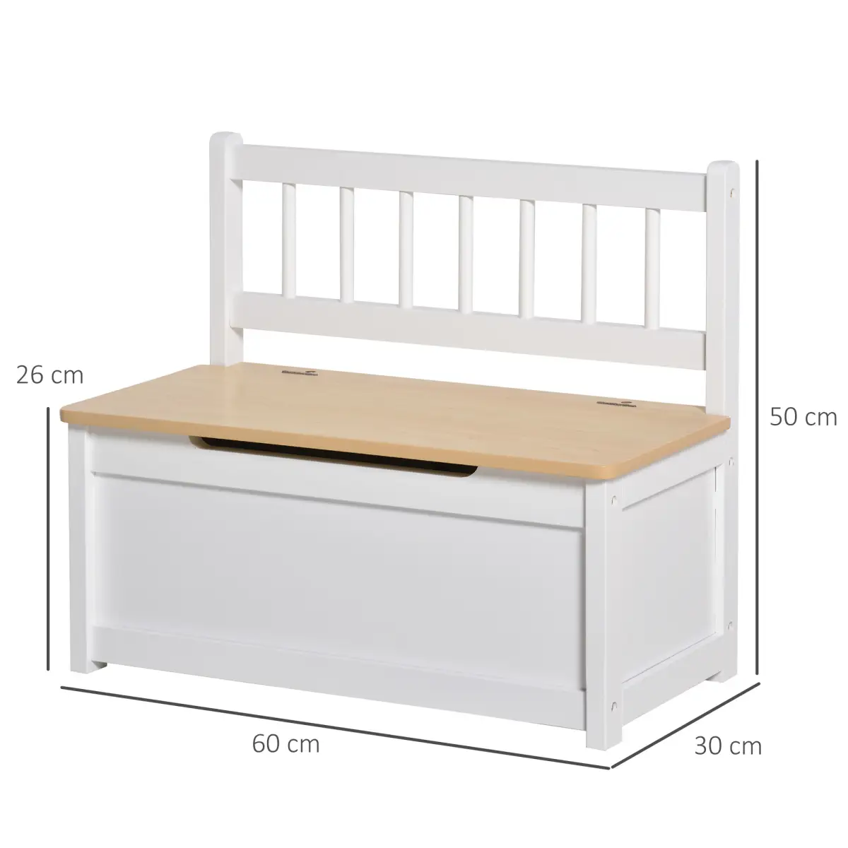 2 In 1 Wooden Toy Box, Kids Seat Bench Storage Chest, 60 x 30 x 50cm by HOMCOM