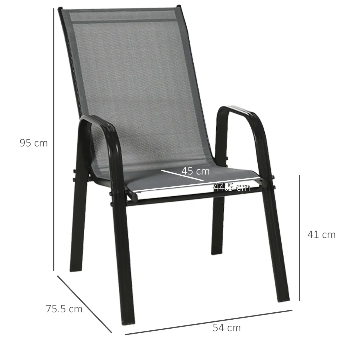 Set of 4 Garden Dining Chair Set Outdoor w/ High Back Armrest Grey Outsunny by Unbranded
