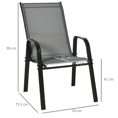 Set of 4 Garden Dining Chair Set Outdoor w/ High Back Armrest Grey Outsunny by Unbranded