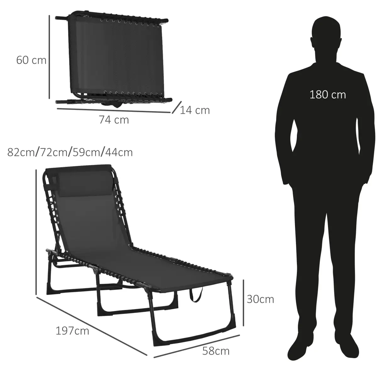 Sun Lounger Reclining Cot Foldable Folding Garden Chair Bed Relaxer Outsunny by Unbranded