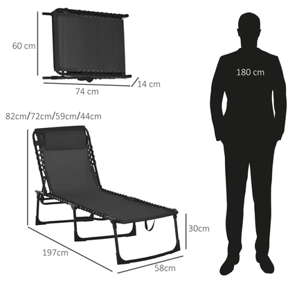 Sun Lounger Reclining Cot Foldable Folding Garden Chair Bed Relaxer Outsunny by Unbranded