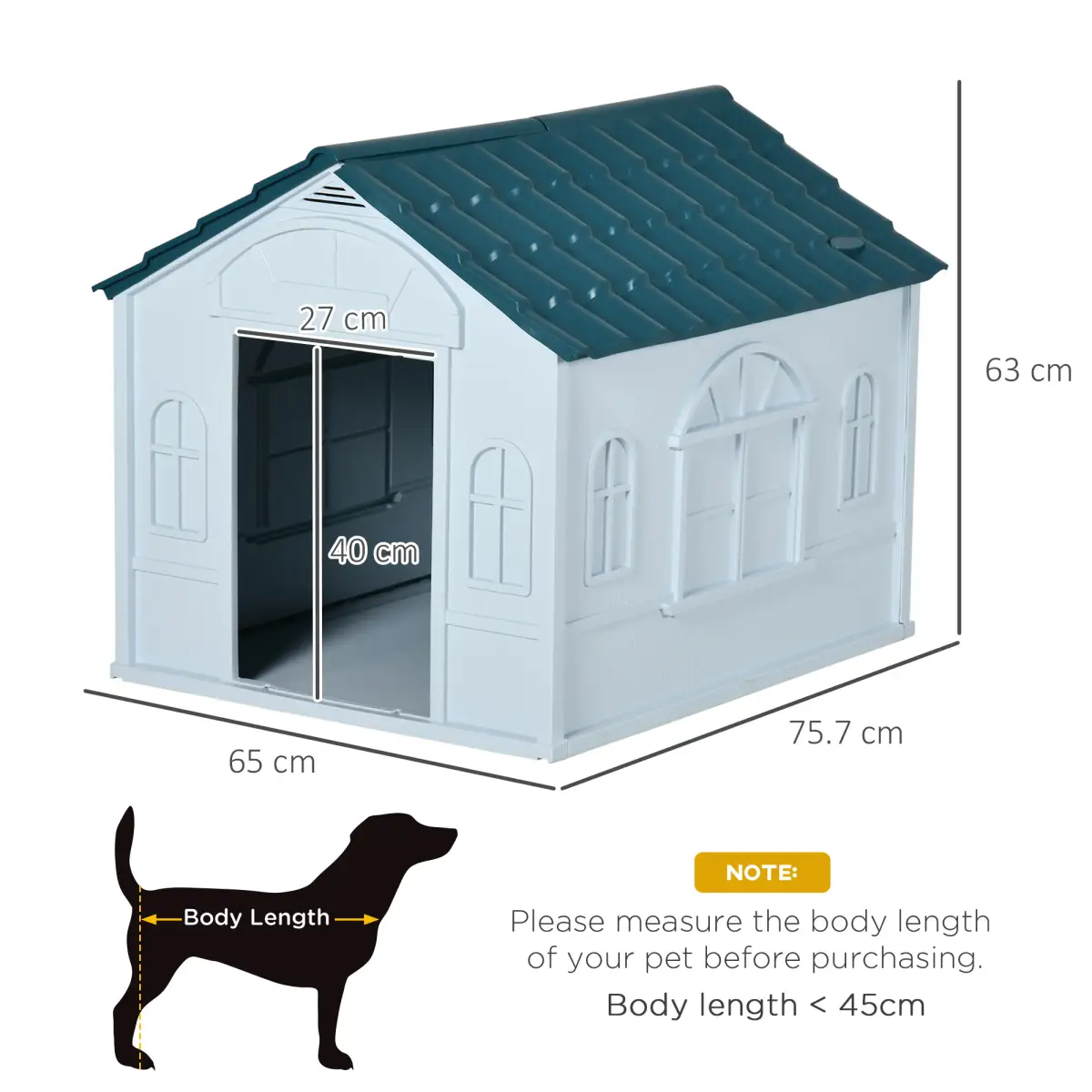 PawHut Weather-Resistant Dog House, Puppy Shelter for Medium Dogs - Blue by PawHut