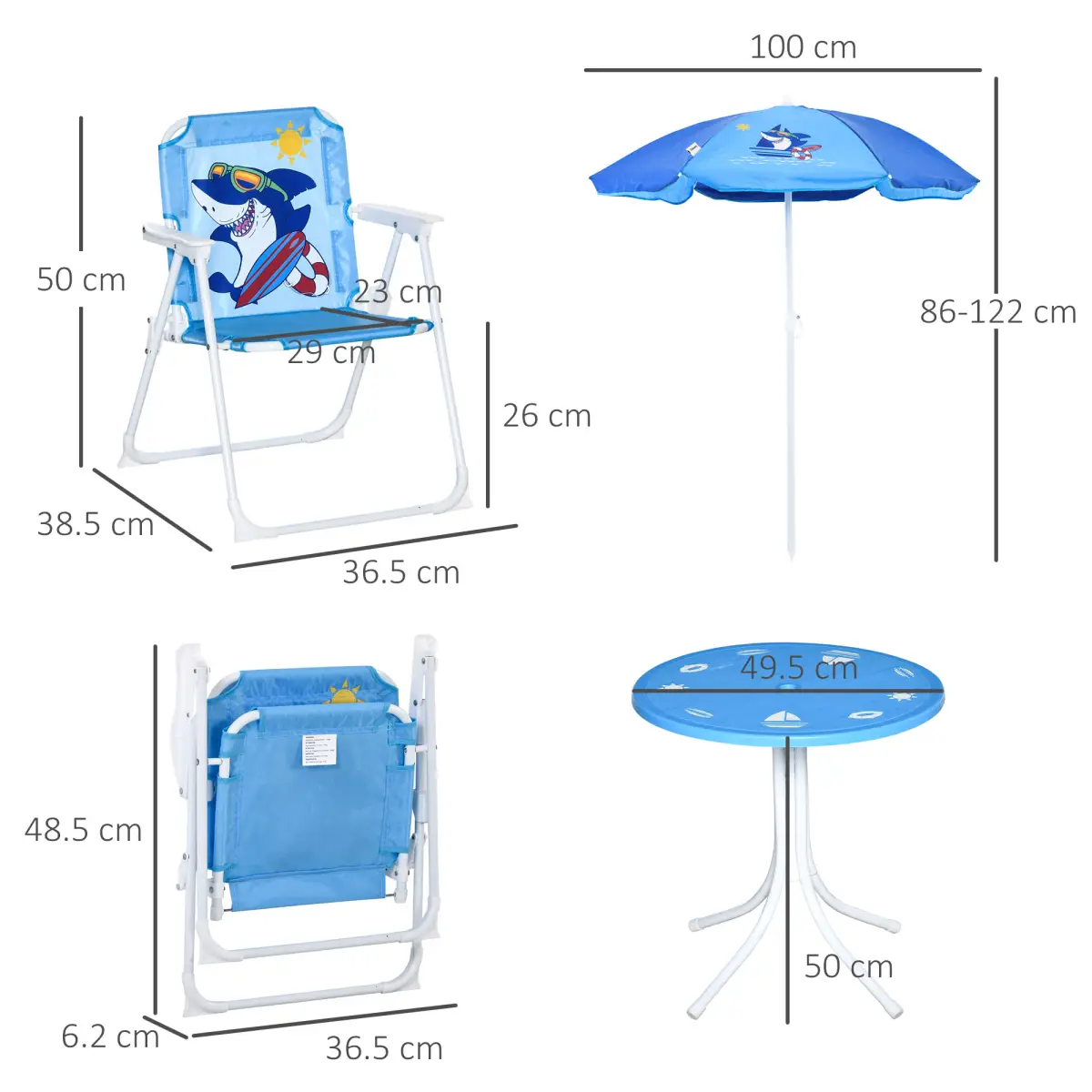 Kids Foldable Four-Piece Garden Set w/ Table, Chairs, Umbrella - Blue by Unbranded