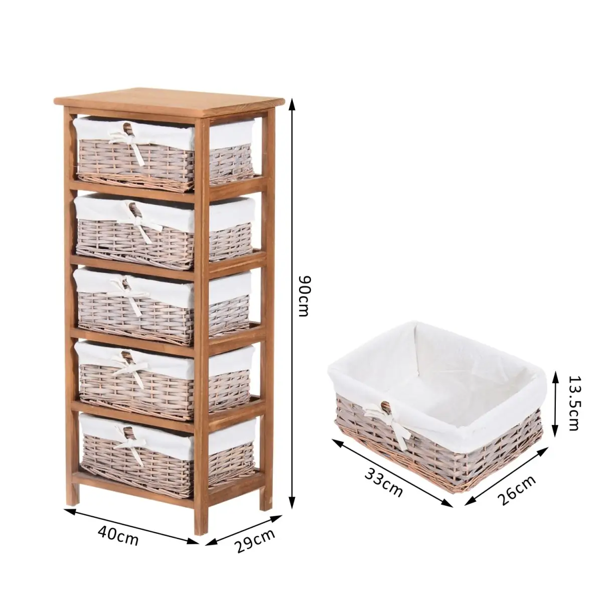 5-Drawers Storage Unit Wooden Frame W/ Wicker Woven Baskets by HOMCOM
