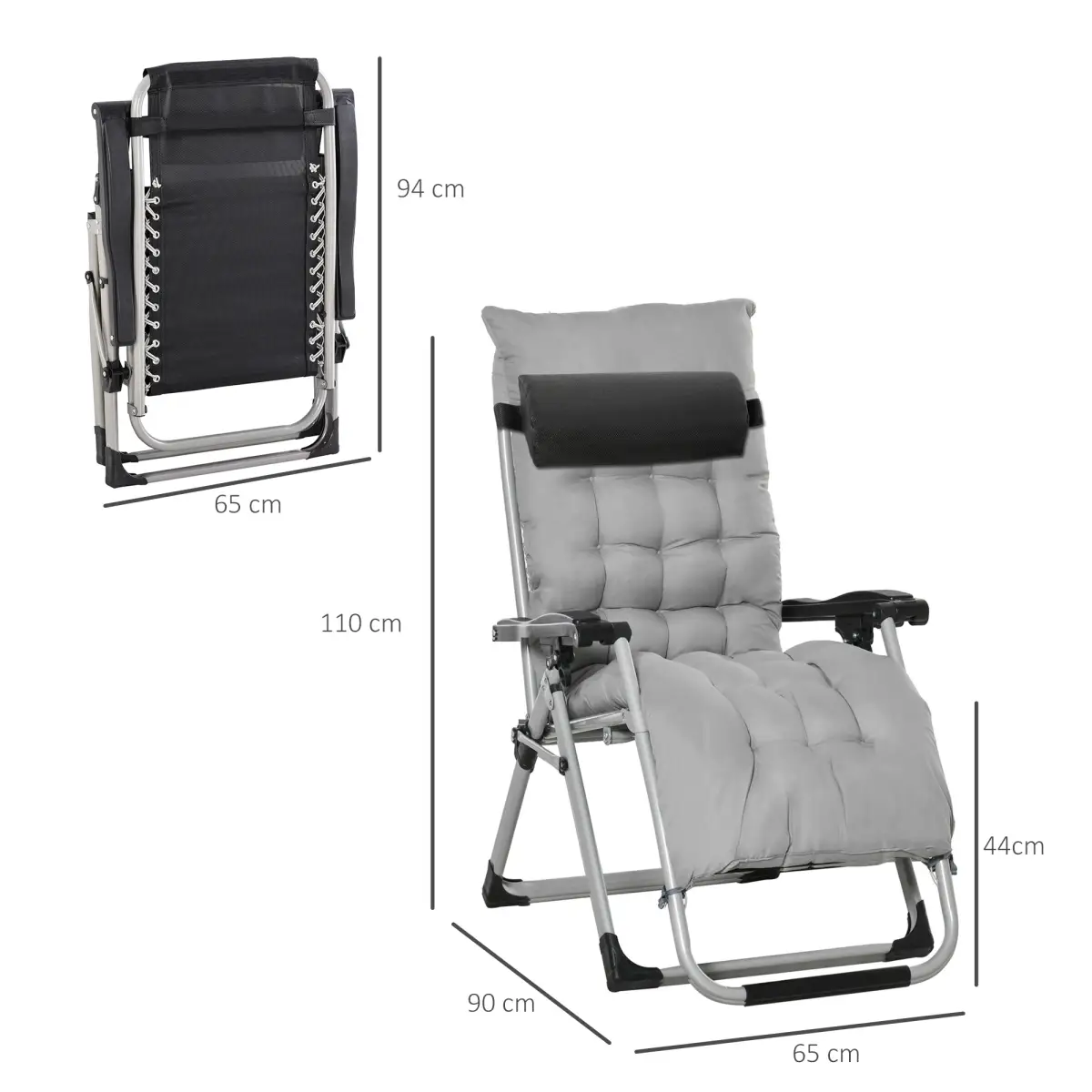 Outsunny 2 PCS Reclining Zero Gravity Chair Folding Lounger Cushion Light Grey by Outsunny