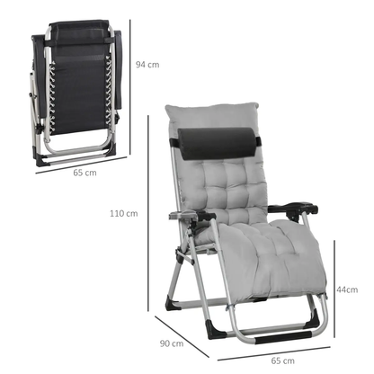 Outsunny 2 PCS Reclining Zero Gravity Chair Folding Lounger Cushion Light Grey by Outsunny