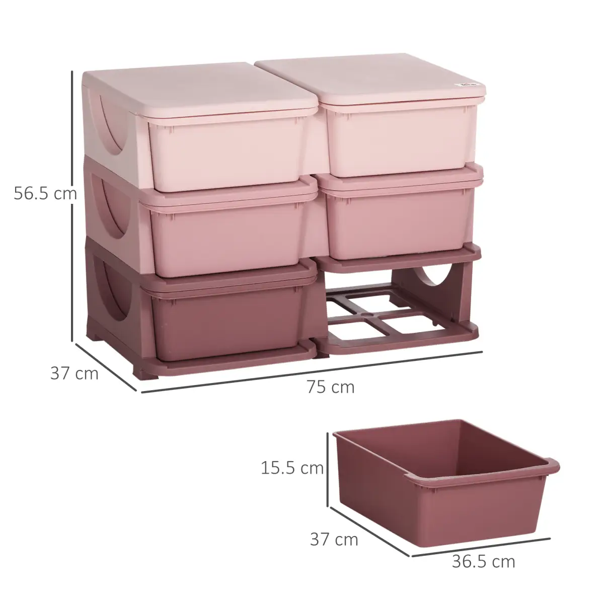 Kids Storage Unit Toy Box Vertical Dresser with Six Drawers - Pink HOMCOM by Unbranded