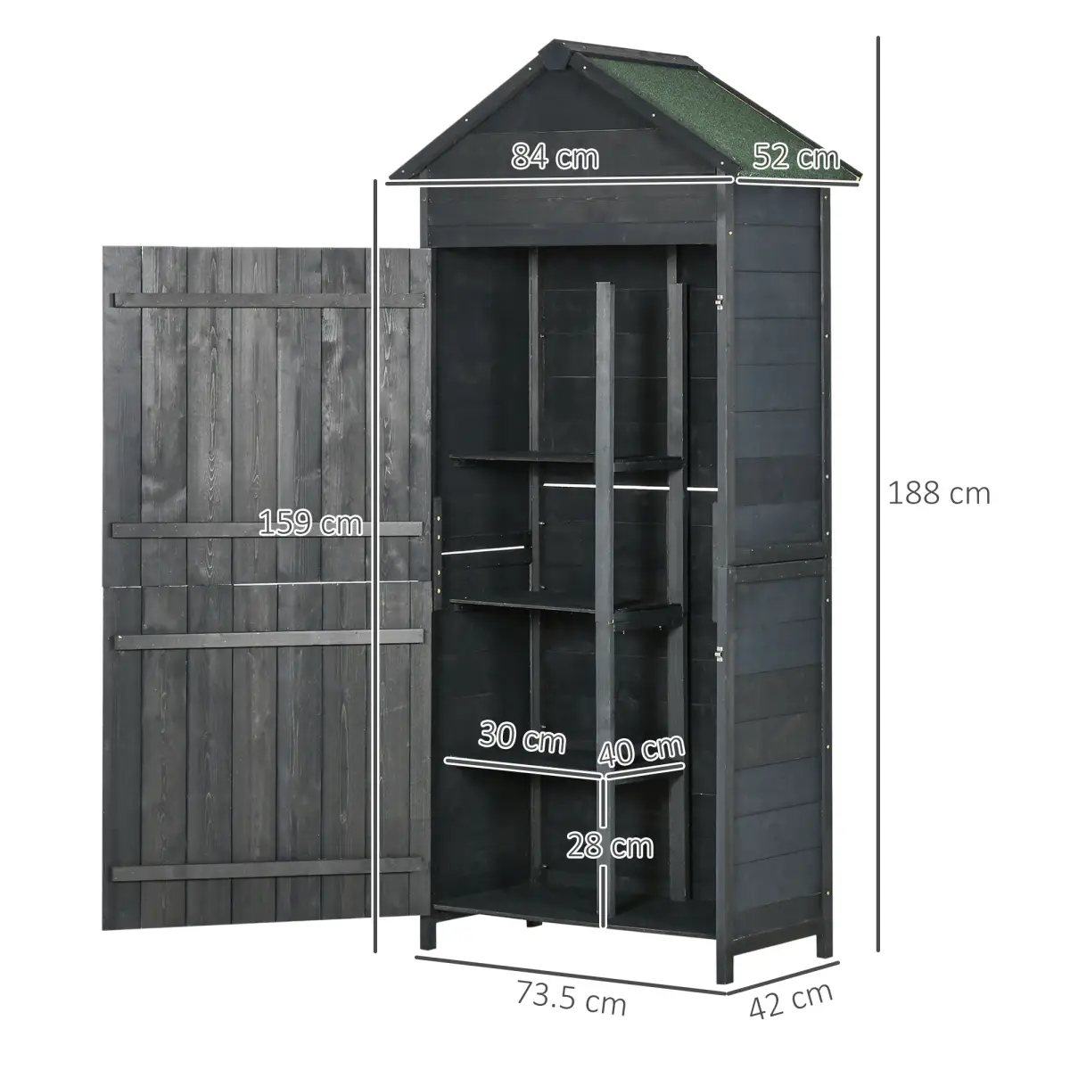 Outsunny Wooden Garden Shed Outdoor Shelves Utility Tool Storage Cabinet Grey by Outsunny