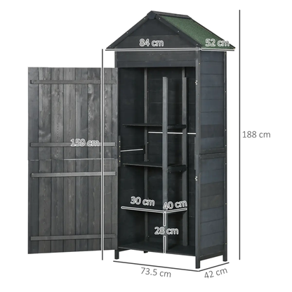 Outsunny Wooden Garden Shed Outdoor Shelves Utility Tool Storage Cabinet Grey by Outsunny
