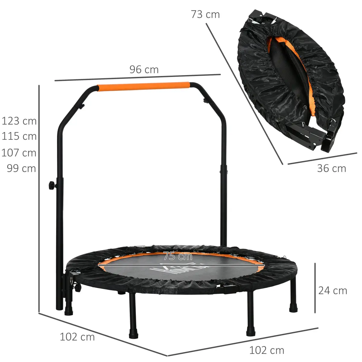 40" Foldable Mini Fitness Trampoline Rebounder Adjustable Foam Handle HOMCOM by Unbranded