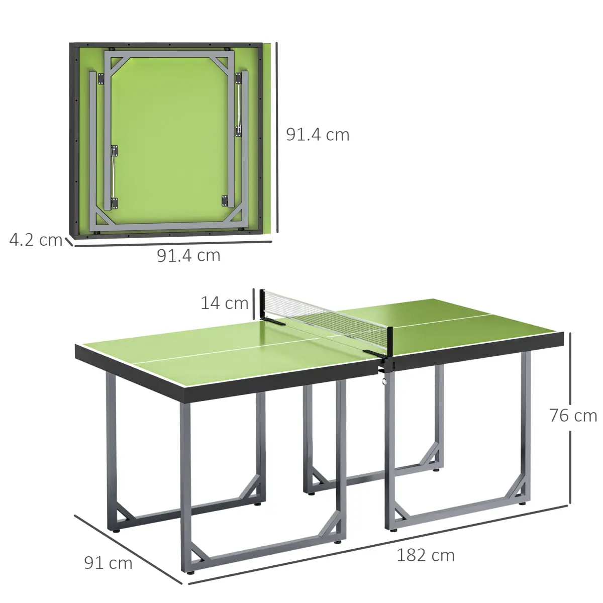 Tennis Table Ping Pong Foldable with Net Game Steel 182cm Indoor, Green HOMCOM by Unbranded