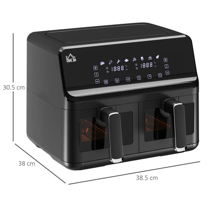 Dual Air Fryer 8L Family Size w/ 2 Basket 8 Presets Cookbook Timer 2500W by HOMCOM