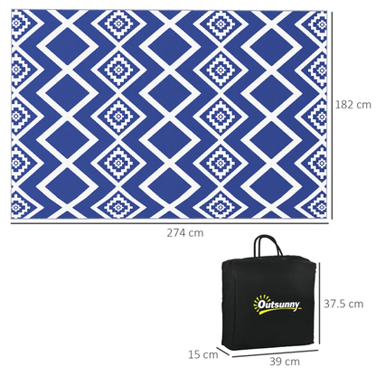 Outsunny Reversible Waterproof Outdoor Rug with Carry Bag, 182 x 274cm, Blue by Outsunny