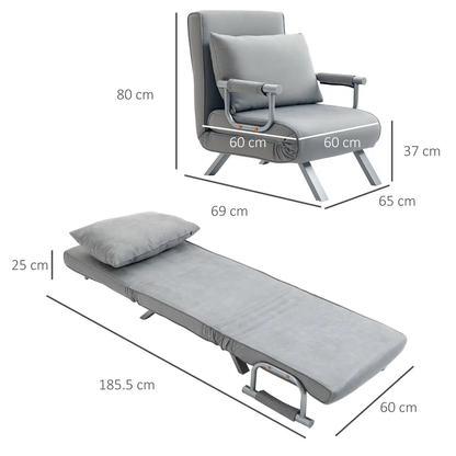 Sofa Bed Foldable Portable Armchair Sleeper Lounge Pillow Light Grey by HOMCOM