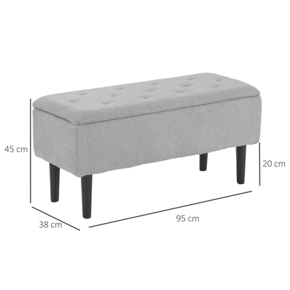 HOMCOM 15" Ottoman Storage Box with Wooden Legs and 47L Storage Capacity, Grey by HOMCOM