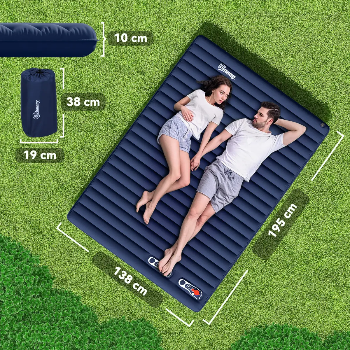 Inflatable Bed Double Mattress Camping Sleeping Outdoor Travel Blue Outsunny by Unbranded