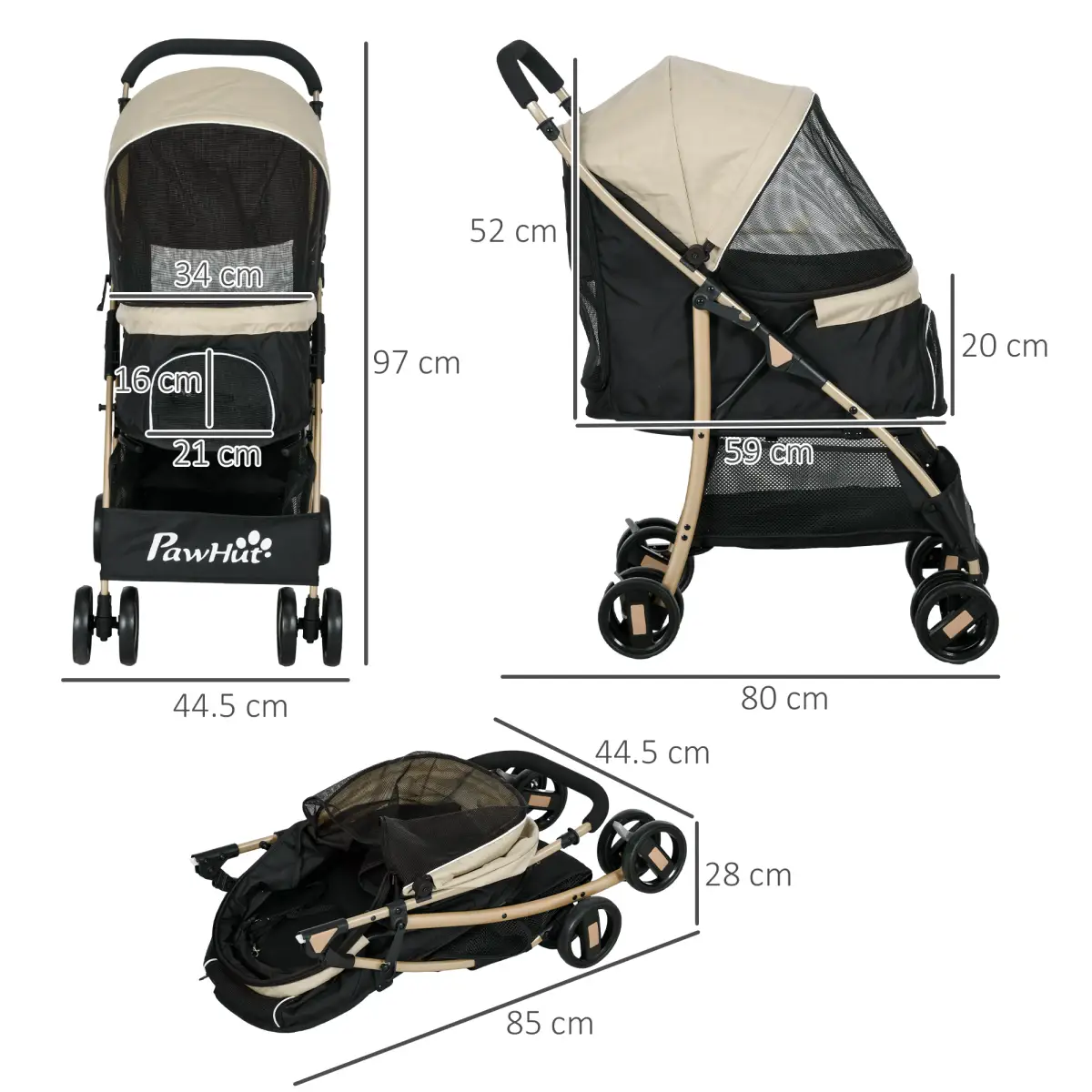 PawHut Pet Stroller for XS and S Dogs with Rain Cover - Khaki by PawHut