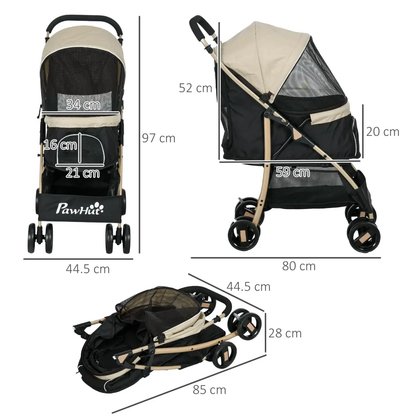 PawHut Pet Stroller for XS and S Dogs with Rain Cover - Khaki by PawHut