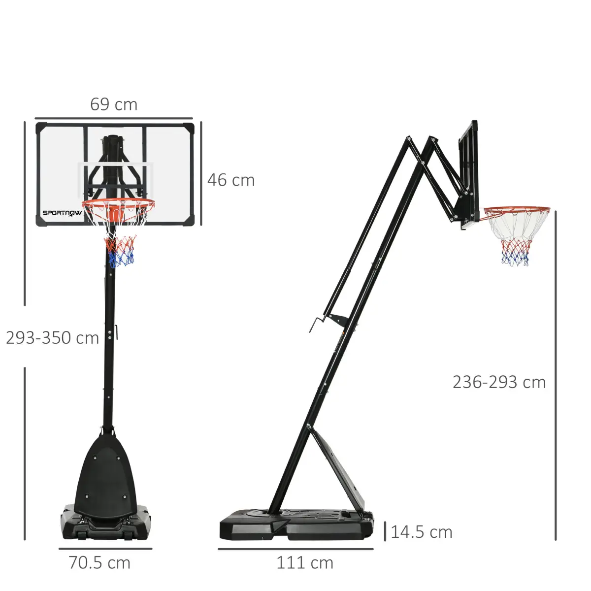 Adjustable Basketball Hoop with Weighted Base, Wheels, 2.4-2.9m by SPORTNOW