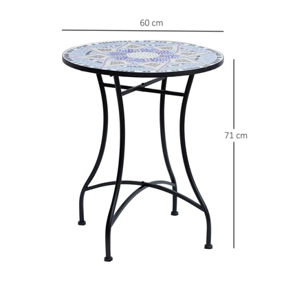 Outsunny Garden Table, Mosaic Round Patio Side Table with 60cm Ceramic Top by Outsunny