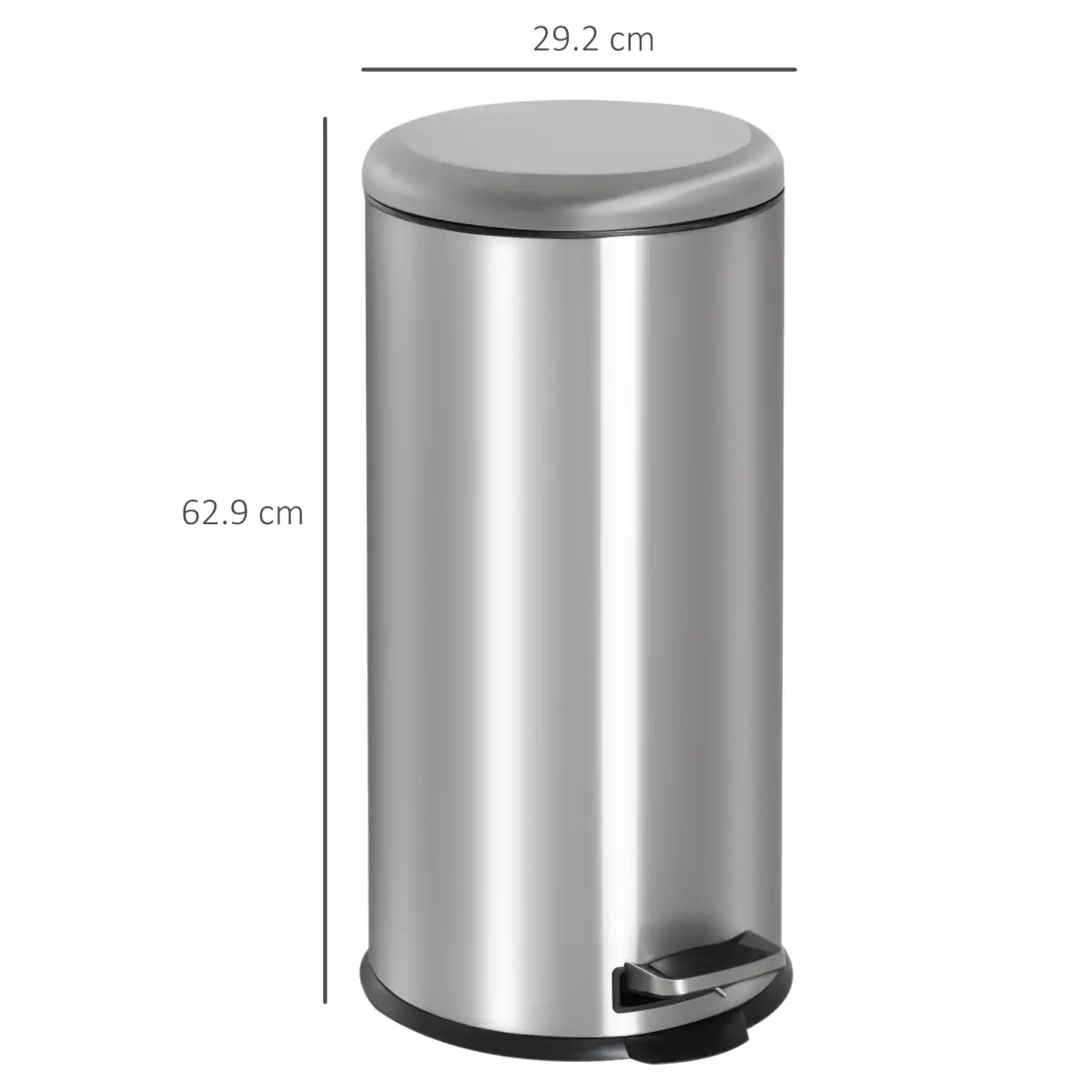 30L Pedal Bin, ?29.2 cm-Black/Silver by HOMCOM