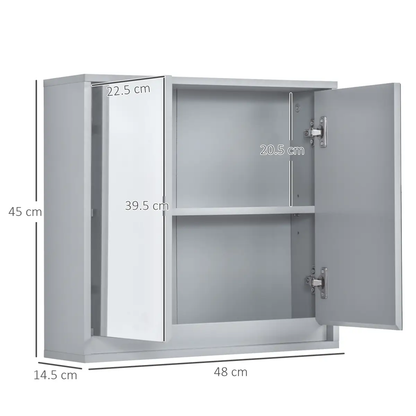 Wall Mounted Mirror Cabinet with Storage Shelf Bathroom Cupboard Grey by Homcom