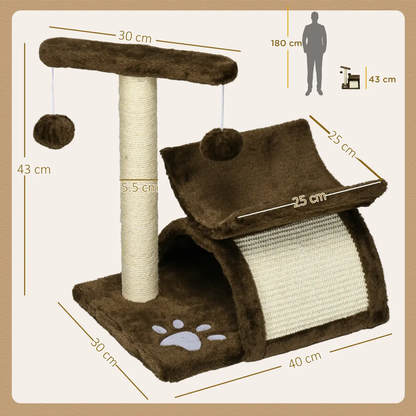 Cat Tree Plush Scratcher Kitty Activity Play Center Top Bar Tunnel Dangling Ball by Pawhut