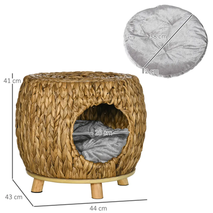 Rattan Cat House Stool, Wicker Kitten Bed for Outdoors and Indoors w/ Cushion by Unbranded