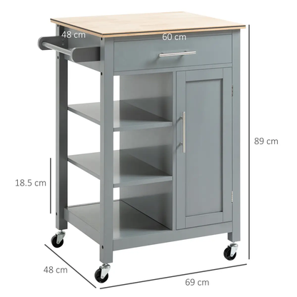 Kitchen Trolley Utility Cart on Wheels with Open Shelf & Storage Drawer Grey by HOMCOM