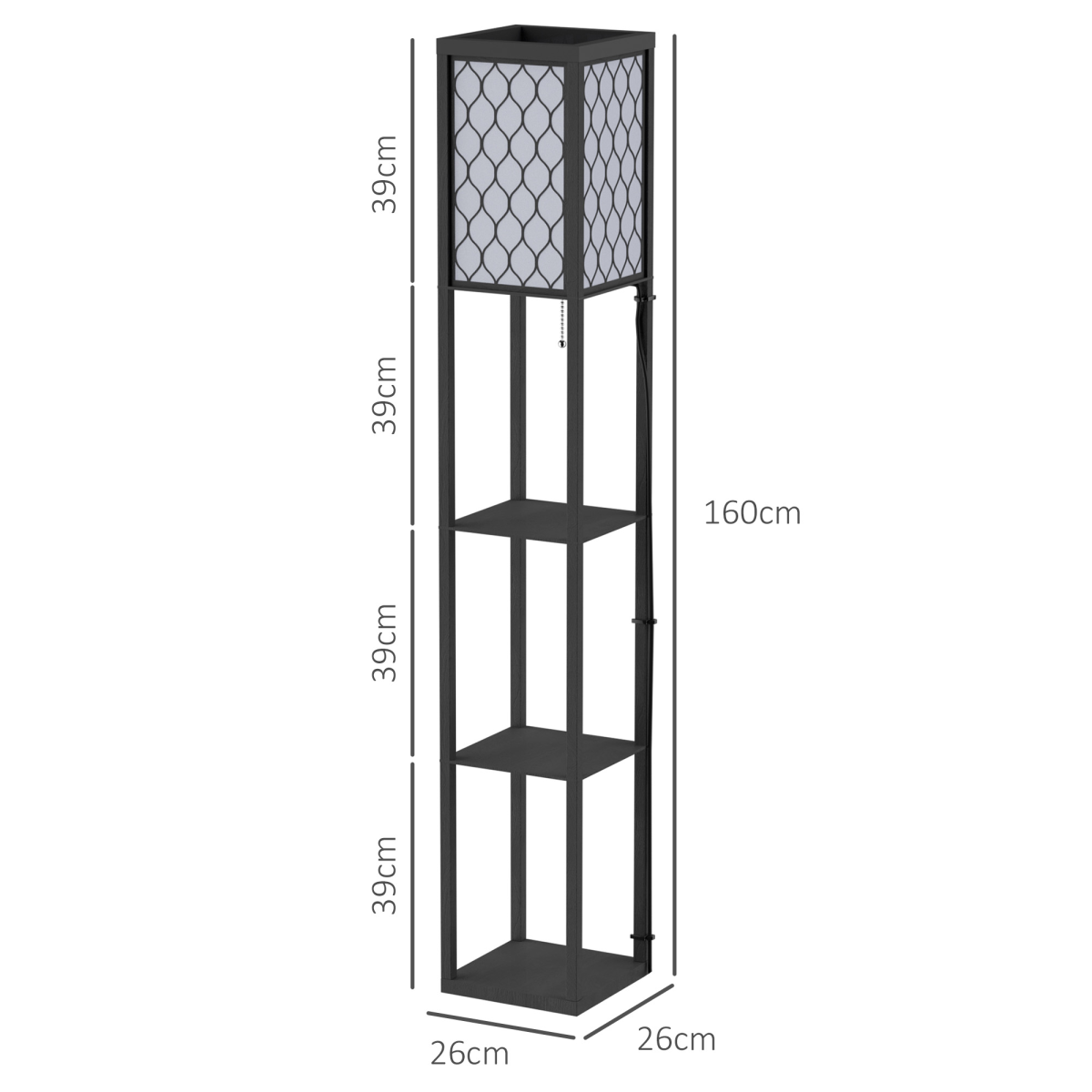 Shelf Floor Lamp W/4-tier Open Shelves Wooden, 26L x 26W x 160Hcm-Black/White by HOMCOM
