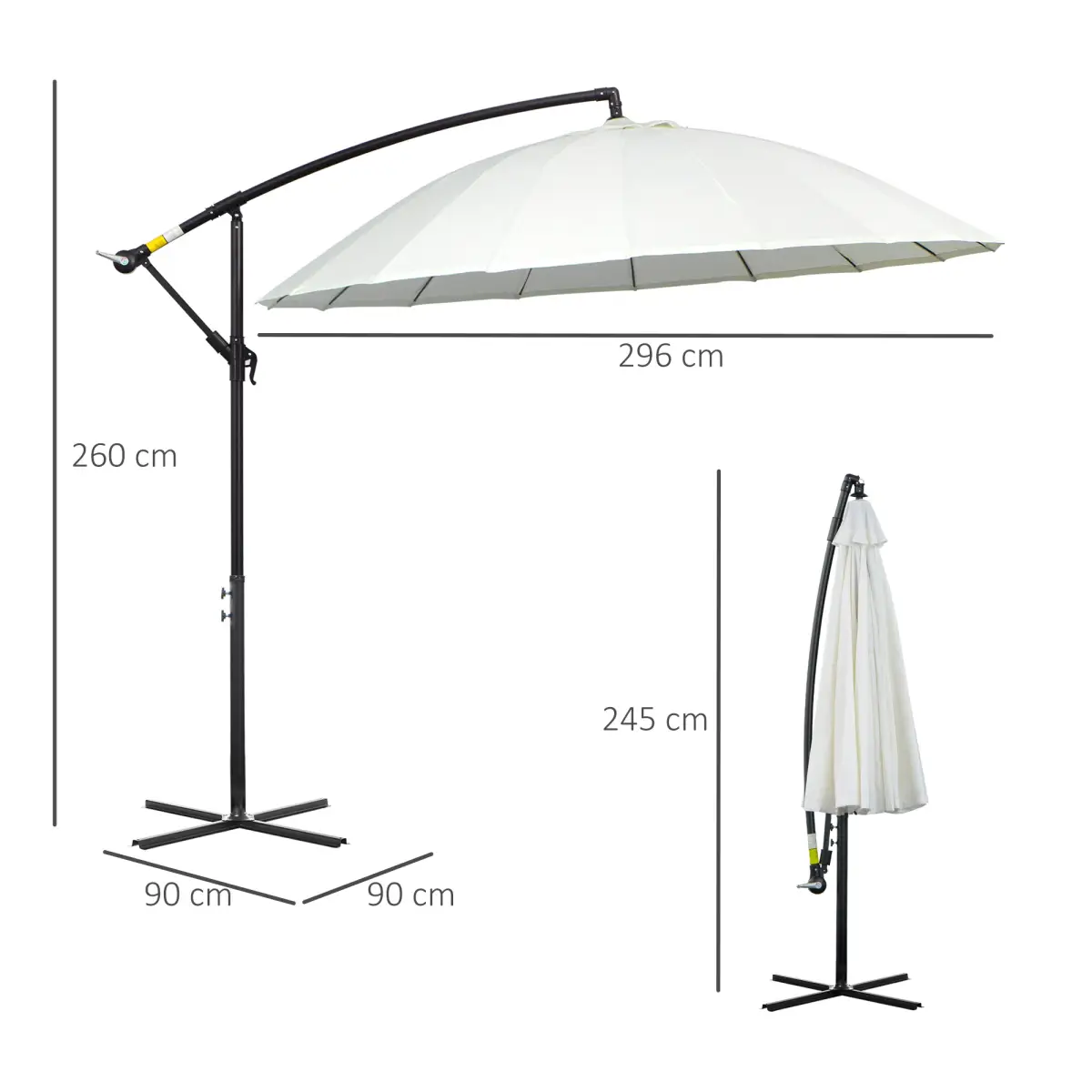 3(m) Cantilever Shanghai Parasol Crank Handle, Cross Base, Off-White Outsunny by Unbranded