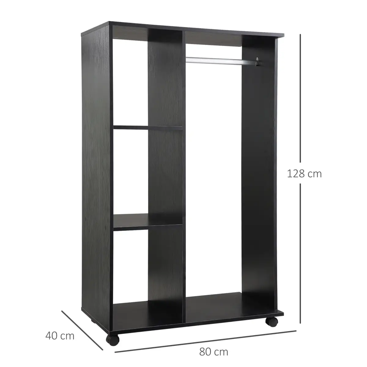 Rolling Open Wardrobe Hanging Rail Storage Shelves for Clothes, Black by HOMCOM