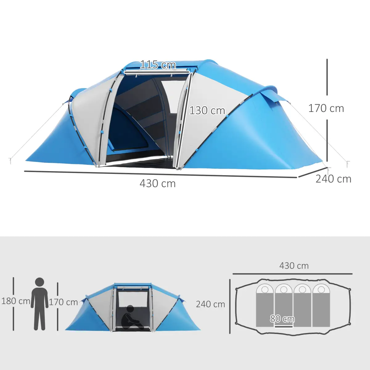 4-6 Persons Camping Tent Dome Family Travel Group Hiking Room Fishing Outsunny by Unbranded