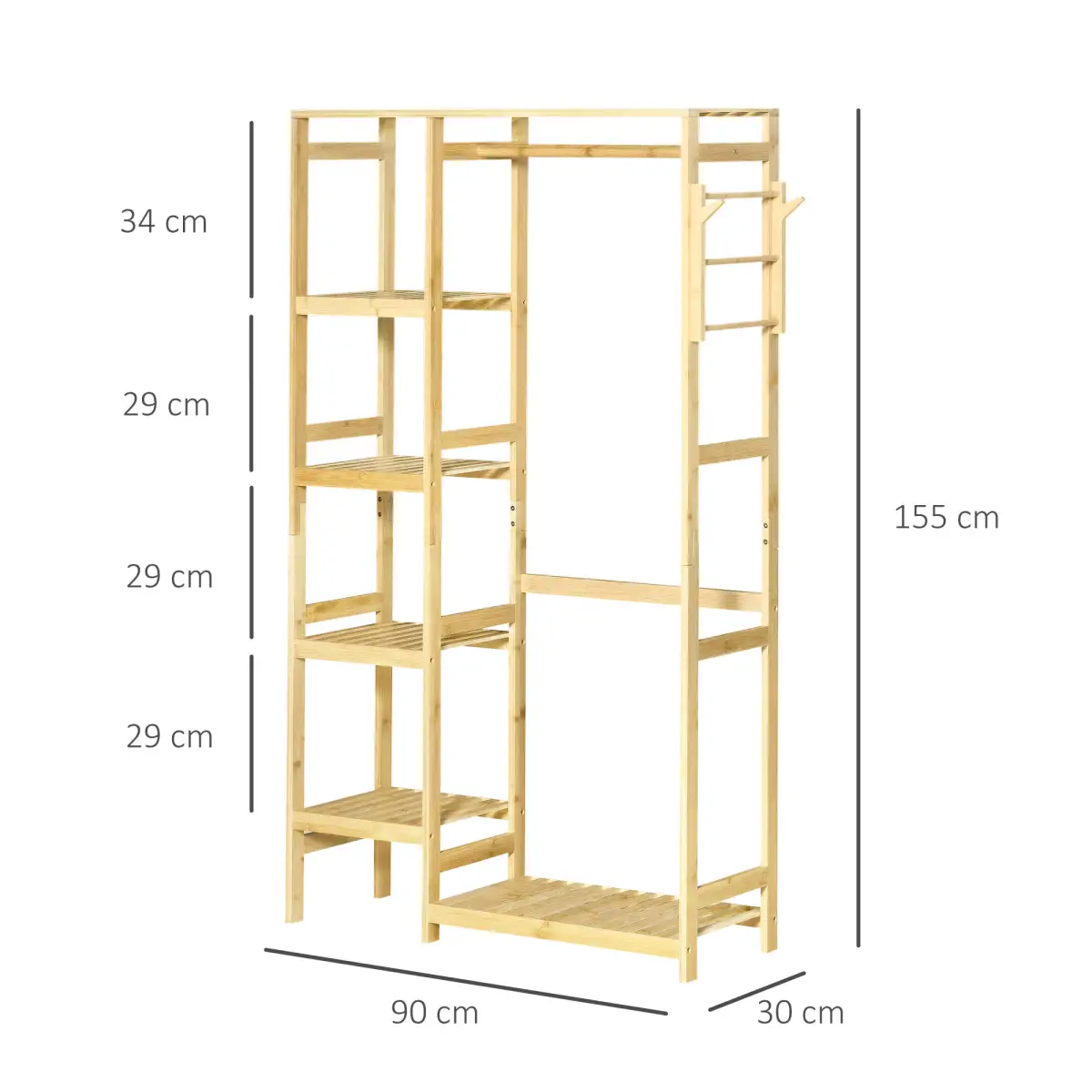 Bamboo Coat Rack w/ Hooks Hanging Rail and Storage Shelf for Entryway HOMCOM by Unbranded