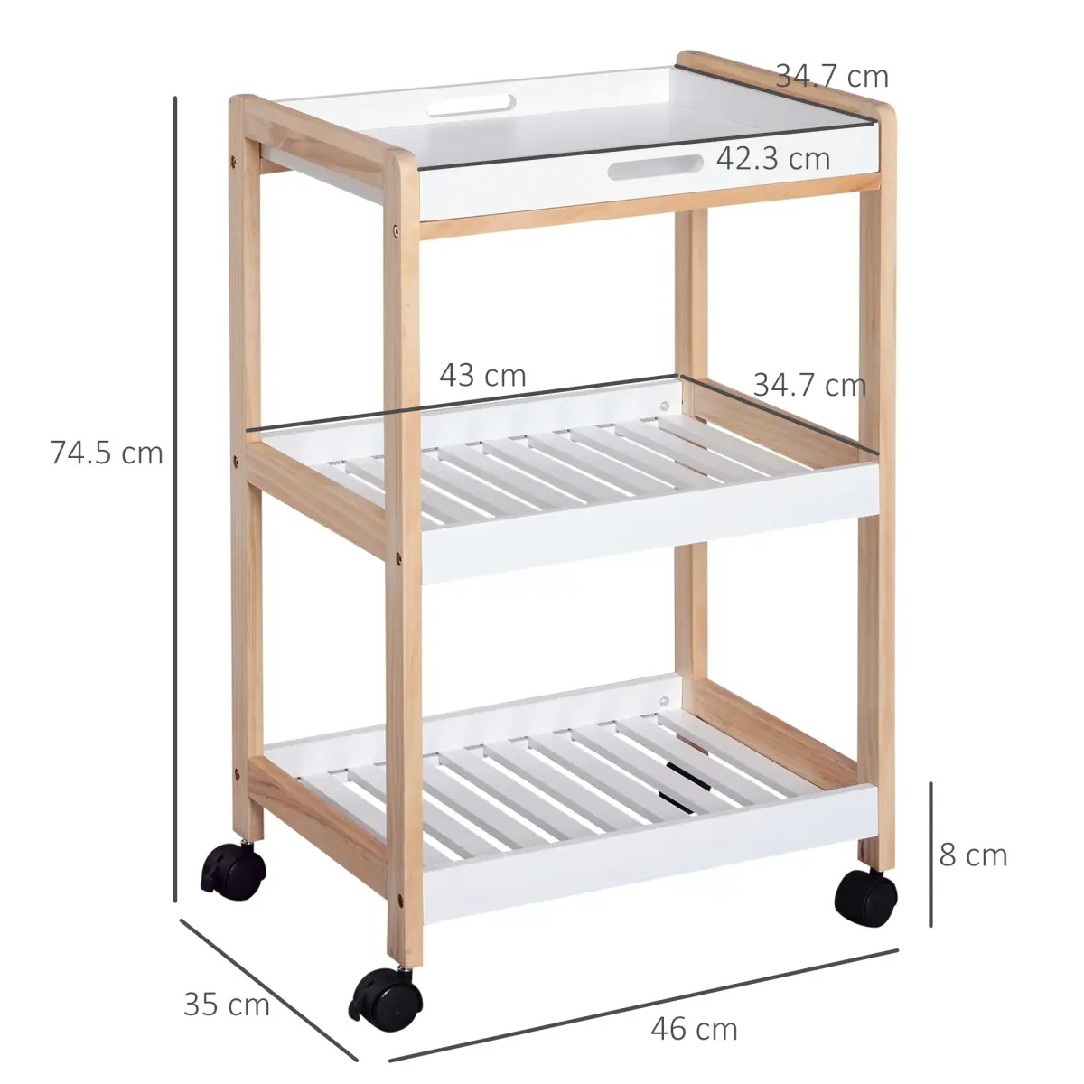 Kitchen Trolley, Bamboo/MDF board, 74.5H cm by HOMCOM