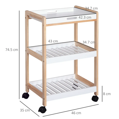 Kitchen Trolley, Bamboo/MDF board, 74.5H cm by HOMCOM