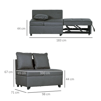 HOMCOM Folding Sleeper Sofa Bed Chair with Pillows, Pocket, Grey by HOMCOM