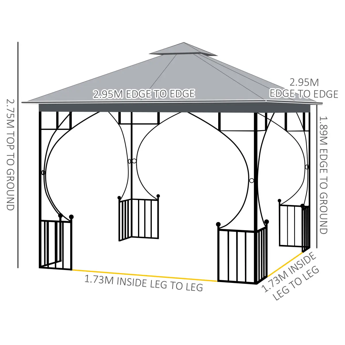 Gazebo Party Tent Canopy Sun Shade for Patio Garden Light Grey 3x3(m) Outsunny by Unbranded