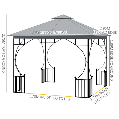 Gazebo Party Tent Canopy Sun Shade for Patio Garden Light Grey 3x3(m) Outsunny by Unbranded