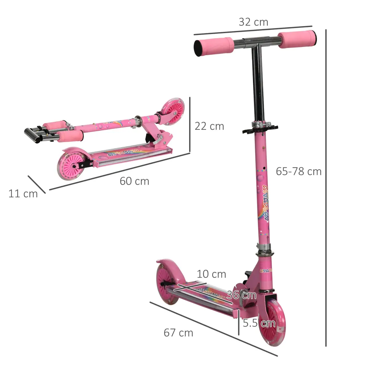 Scooter for Kids Ages 3-7 W/ Lights Music Adjustable Height Folding Frame - Pink by Unbranded