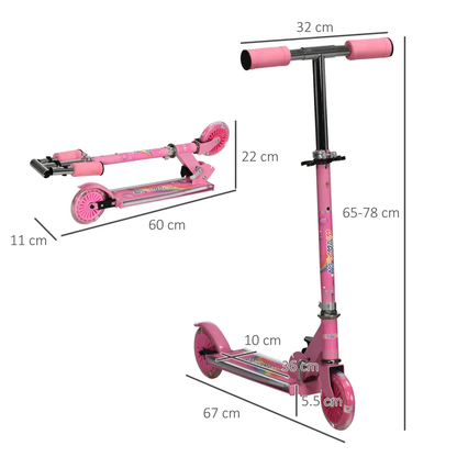 Scooter for Kids Ages 3-7 W/ Lights Music Adjustable Height Folding Frame - Pink by Unbranded