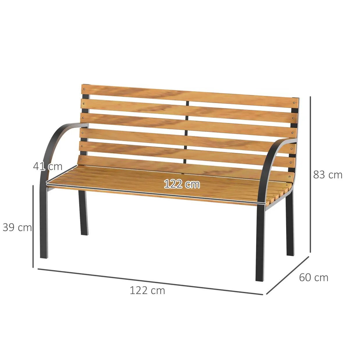 Garden Bench, 122Lx60Wx80H cm-Steel/Wood by Outsunny