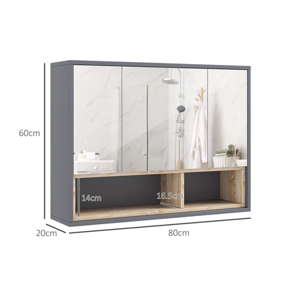 HOMCOM Bathroom Cabinet Wall Mounted Mirror Storage with Shelves Grey by HOMCOM