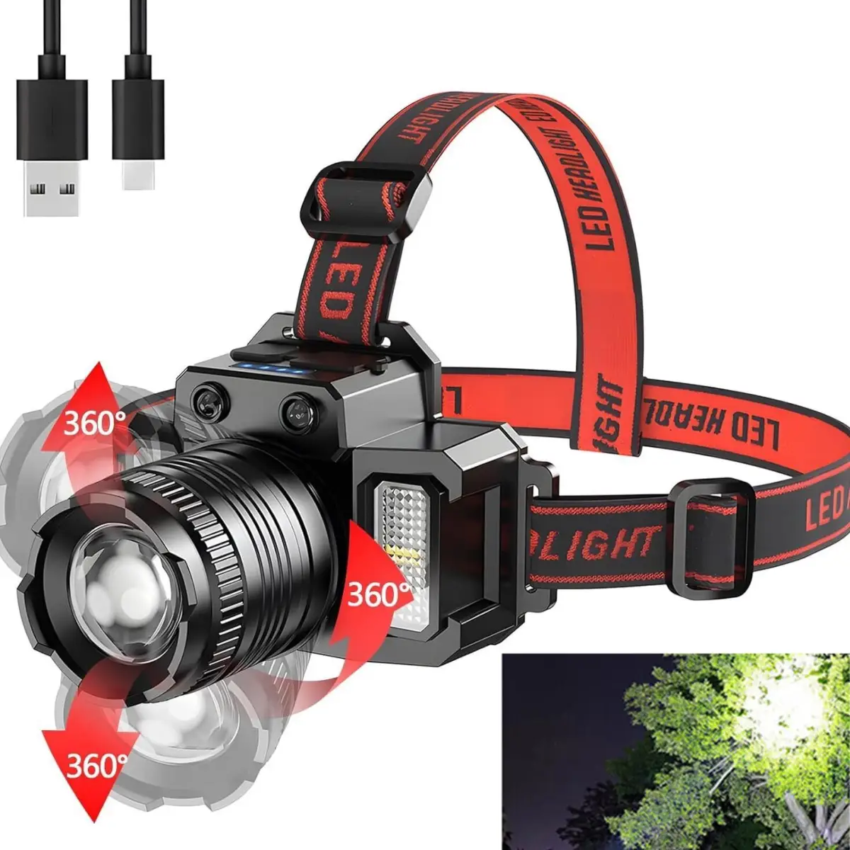 （2 Pack）5-Modes LED Headlamp Motion Sensor Headlamp USB Rechargeable Canping Hiking Headlight by N/A